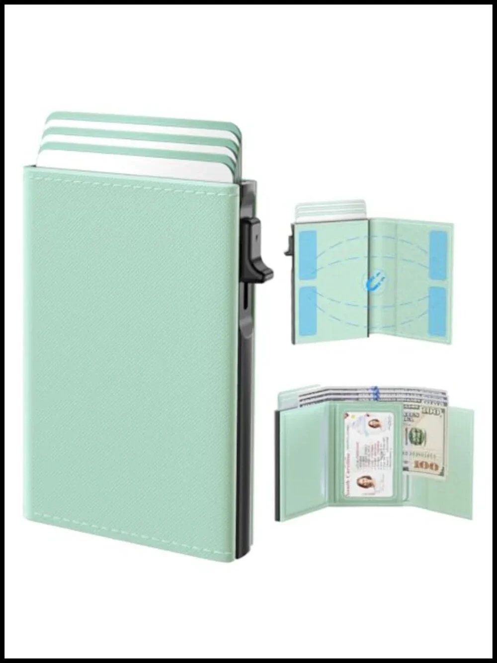 Genuine Leather RFID Blocking Pop Up Card Holder - Slim Minimalist Wallet